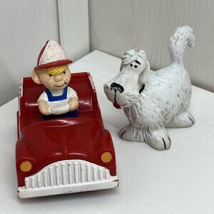Vintage Dennis The Menace Dairy Queen Toys Ruff Firetruck lot of 2